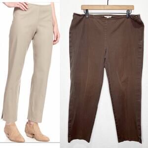 Eileen Fisher Twill Slim Fit Stretch Side Zip Crop Pants Organic Cotton Large